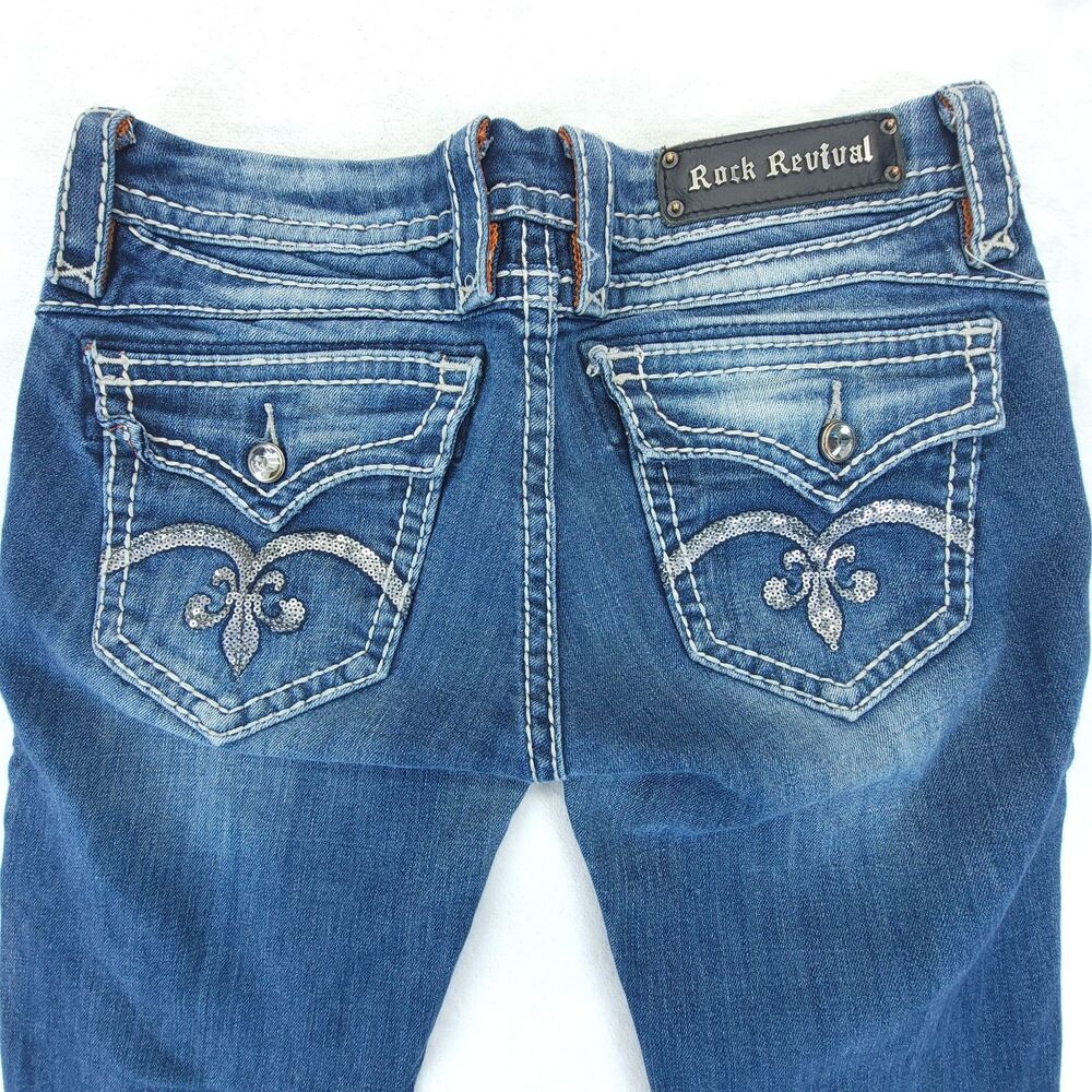 Rock Revival Jeans Womens 29 Sasha Straight Embellished *Flaw*
